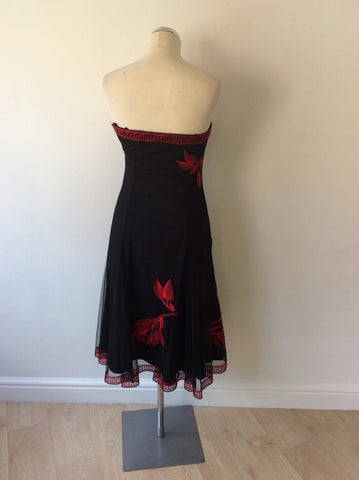 COAST BLACK & RED EMBROIDERED STRAPLESS DRESS SIZE 8