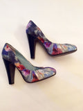 NICOLE FARHI MULTI COLOURED SILK PRINT HEELS SIZE 4/37 - Whispers Dress Agency - Womens Heels - 2