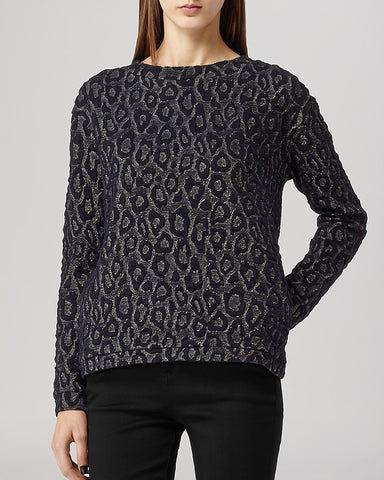 REISS 1971 NAVY BLUE & METALLIC ANIMAL PRINT DRAKE TOP SIZE S - Whispers Dress Agency - Womens Tops - 1