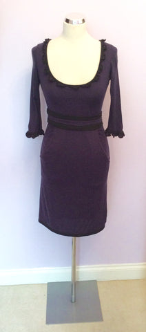 Temperley Purple & Black Trim Merino Wool & Silk Trim Dress Size S - Whispers Dress Agency - Womens Dresses - 1