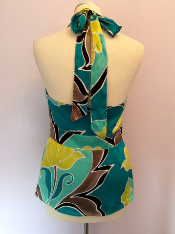 COAST TURQOUISE PRINT SILK HALTERNECK TOP SIZE 12 - Whispers Dress Agency - Womens Tops - 2