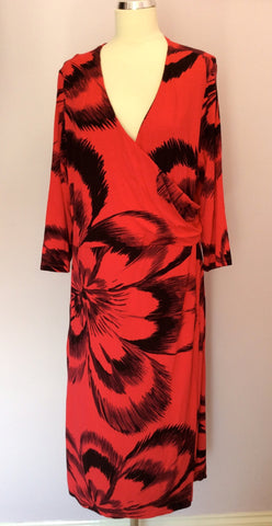 Windsmoor Fuchsia Pink & Black Floral Print Wrap Dress Size 18 - Whispers Dress Agency - Womens Dresses - 1