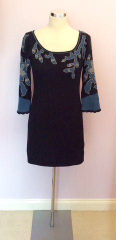 Temperley Black & Blue/Grey Trim Merino Wool & Cashmere Dress Size M - Whispers Dress Agency - Womens Dresses - 1