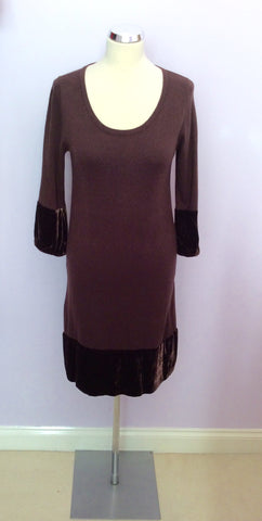 Boden Brown Knit Velvet Trim Dress Size 12 - Whispers Dress Agency - Sold - 1