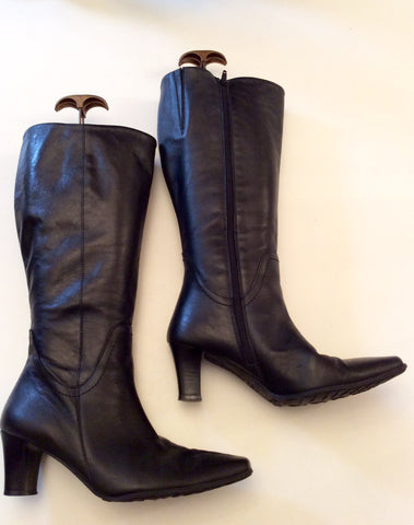 MODABELLA BLACK LEATHER KNEE LENGTH BOOTS SIZE 5/38 - Whispers Dress Agency - Womens Boots - 2