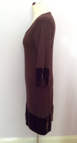 Boden Brown Knit Velvet Trim Dress Size 12 - Whispers Dress Agency - Sold - 3