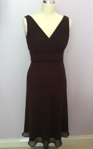 John Lewis Dark Brown Pleated Top Dress Size 10 - Whispers Dress Agency - Womens Dresses - 1