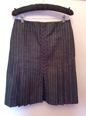 Karen Millen Dark Grey Pinstripe Denim Pleated Skirt Size 10 - Whispers Dress Agency - Sold - 1