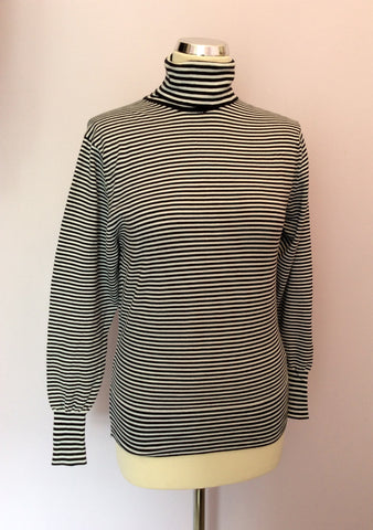 Vintage Jaeger Black & White Stripe Cotton Polo Neck Top Size 32" UK S - Whispers Dress Agency - Sold - 1