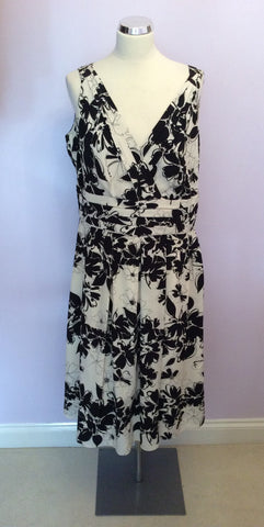 Hobbs Black & White Floral Print Silk Dress Size 16 - Whispers Dress Agency - Womens Dresses - 1