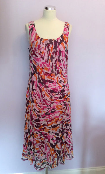 Per Una Pink, White, Orange & Grey Print Dress Size 16L - Whispers Dress Agency - Sold - 1