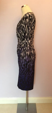 COAST BLACK,IVORY & PURPLE PRINT WRAP DRESS SIZE 8 - Whispers Dress Agency - Womens Dresses - 3