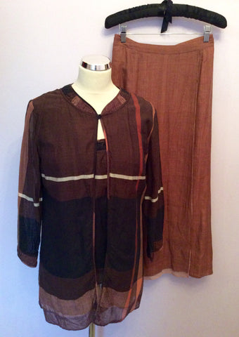 Nitya Terracotta, Brown & Black Cotton Top, Skirt & Jacket Suit Size 14/16 - Whispers Dress Agency - Sold - 1