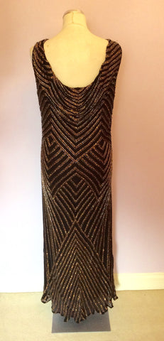 Jacques Vert Black Silk Bronze Beaded & Sequinned Evening Dress & Wrap Size 16 - Whispers Dress Agency - Womens Dresses - 6