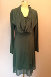 Sandwich Dark Green Stretch Jersey Scarf Trim Dress Size XL - Whispers Dress Agency - Sold - 4
