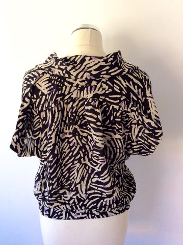 WHISTLES BLACK,CREAM & LILAC PRINT SILK TOP SIZE 8 - Whispers Dress Agency - Womens Tops - 4