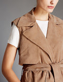 BRAND NEW MARKS & SPENCER AUTOGRAPH FAWN SUEDE SLEEVELESS BELTED JACKET SIZE 12 - Whispers Dress Agency - Womens Coats & Jackets - 3