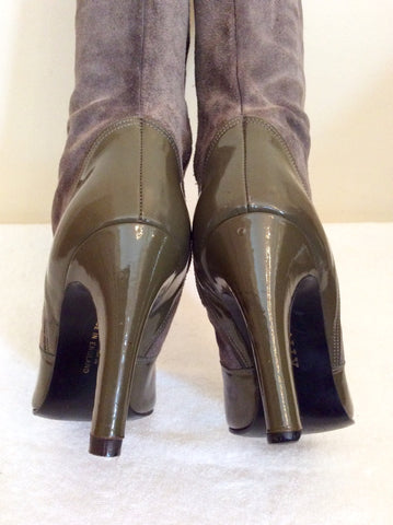 Vintage Bally Dark Green Leather & Grey Suede Knee High Boots Size Uk 3 /35.5 - Whispers Dress Agency - Sold - 4
