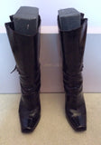 Jimmy Choo Brown Crushed Patent Leather Calf Length Boots Size 5.5 /38.5 - Whispers Dress Agency - Womens Boots - 2