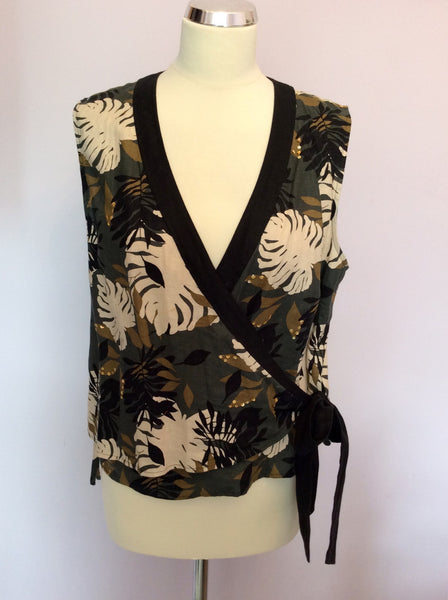AUGUST SILK DARK GREEN PRINT LINEN WRAP TOP SIZE 16 - Whispers Dress Agency - Womens Tops - 1