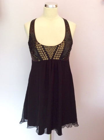 LIPSY BLACK BEADED & SEQUINNED OPEN BACK SILK DRESS SIZE 12 - Whispers Dress Agency - Womens Dresses - 1