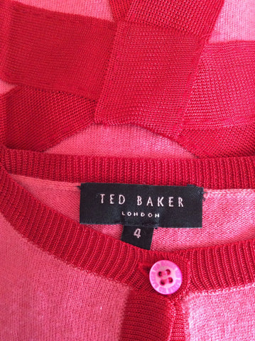 Ted Baker Pink & Red Trim Cardigan Size 4 UK 14 - Whispers Dress Agency - Womens Knitwear - 3