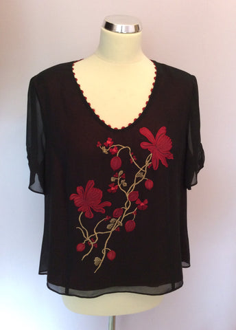 Jacques Vert Black & Dark Red Embroidered Top & Skirt Size 18 - Whispers Dress Agency - Sold - 2