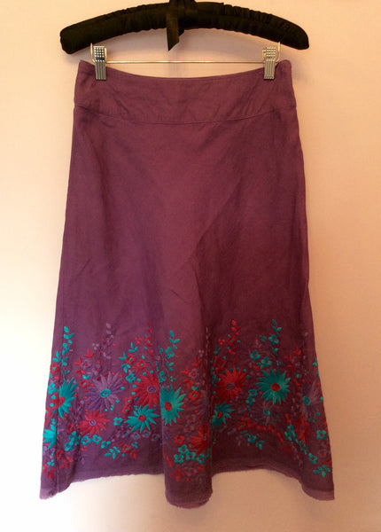 Monsoon Purple Linen Embroidered Flower Skirt Size 8 - Whispers Dress Agency - Womens Skirts