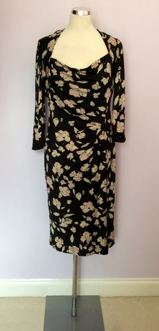 Ghost Black & Pink Floral Print Silk Dress Size 12 - Whispers Dress Agency - Womens Dresses - 1