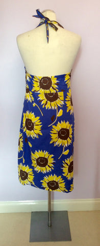 Boden Blue & Yellow Sunflower Print Halterneck Dress Size 12 - Whispers Dress Agency - Sold - 2