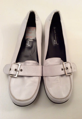 Lea Foscati White Leather Buckle Trim Flat Shoes Size 6/39 - Whispers Dress Agency - Sold - 2