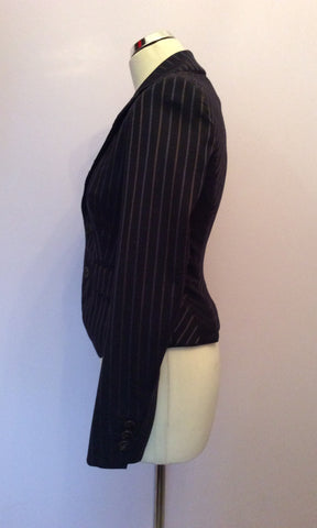 Karen Millen Black Pinstripe Wool Blend Jacket Size 8 - Whispers Dress Agency - Sold - 3