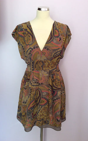 Ted Baker Brown Paisley Print Silk Dress Size 4 UK 12/14 - Whispers Dress Agency - Sold - 1