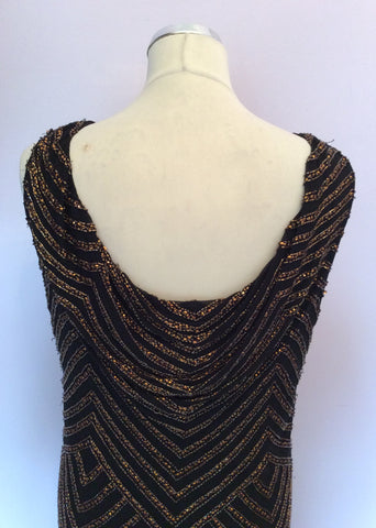 Jacques Vert Black Silk Bronze Beaded & Sequinned Evening Dress & Wrap Size 16 - Whispers Dress Agency - Womens Dresses - 7