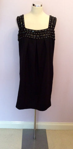 TED BAKER BLACK WOOL JEWEL TRIM SHIFT DRESS SIZE 4 UK 14 - Whispers Dress Agency - Womens Dresses - 1