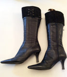 CLARKS BLACK LEATHER & SUEDE LACE UP TOPS KNEE LENGTH BOOTS SIZE 7/40 - Whispers Dress Agency - Womens Boots - 1