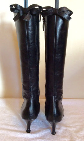 Duo Black Leather Bow Trim Knee High Boots Size 6/39 - Whispers Dress Agency - Sold - 4