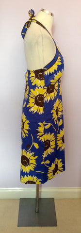 Boden Blue & Yellow Sunflower Print Halterneck Dress Size 12 - Whispers Dress Agency - Sold - 3