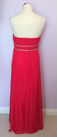 Monsoon Red & Silver Trim Silk Strapless Maxi Dress Size 22 - Whispers Dress Agency - Sold - 3