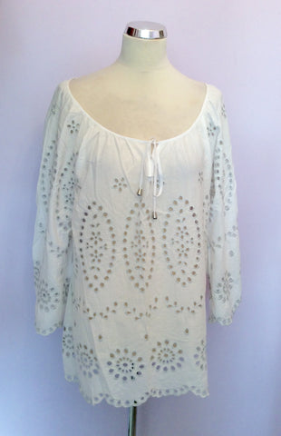MINT VELVET WHITE & SILVER EMBROIDERED COTTON TOP SIZE 16 - Whispers Dress Agency - Womens Tops - 1