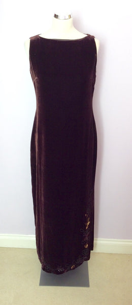 Austin Reed Dark Brown Velvet Beaded & Sequin Dress Size 10 - Whispers Dress Agency - Sold - 1
