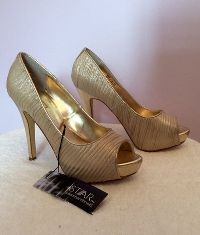 Brand New Julien Macdonald Gold Peeptoe Heels Size 4/37 - Whispers Dress Agency - Sold - 2