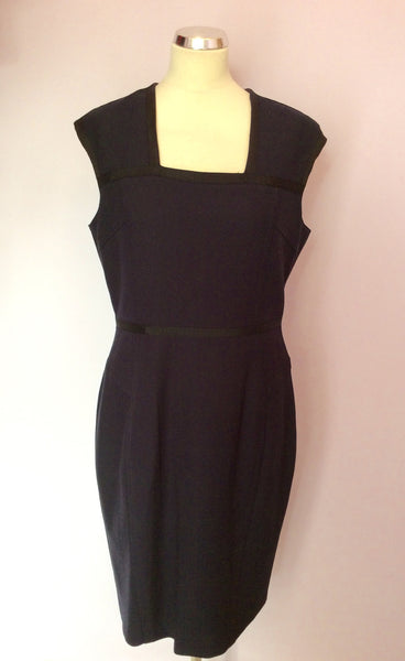 JAEGER DARK BLUE & BLACK TRIM PENCIL DRESS SIZE 14 - Whispers Dress Agency - Womens Dresses - 2