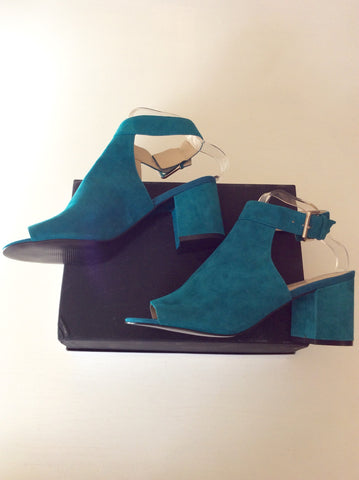 Brand New Nine West Turquoise Suede Peeptoe Ankle Strap Heels Size 7.5/41 - Whispers Dress Agency - Sold - 2