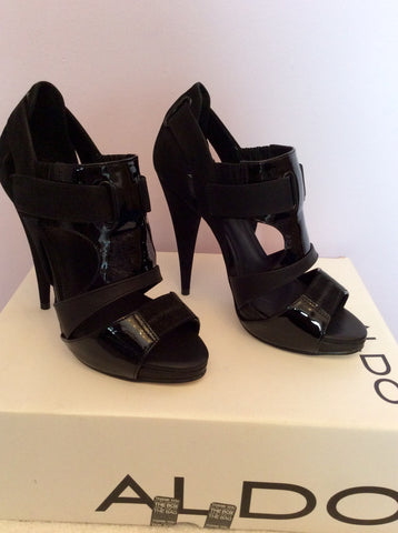 Brand New Aldo Black Suede & Patent Leather Peeptoe Heels Size 4/37 - Whispers Dress Agency - Sold - 1