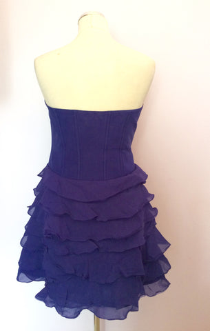 Karen Millen Purpley Blue Silk Ruffle Skirt Strapless Dress Size 16 - Whispers Dress Agency - Womens Dresses - 3