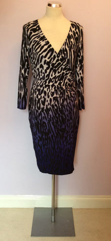 COAST BLACK,IVORY & PURPLE PRINT WRAP DRESS SIZE 8 - Whispers Dress Agency - Womens Dresses - 1