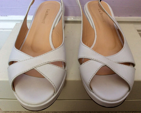 LK Bennett White Leather Wedge Heel Peeptoe Sandals Size 5/38 - Whispers Dress Agency - Womens Sandals - 2