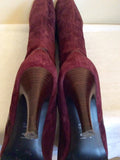 Marks & Spencer Burgundy/ Wine Suede Knee Length Boots Size 7/40.5 - Whispers Dress Agency - Sold - 5