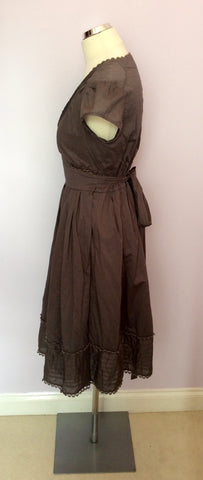 Ted Baker Brown Cotton Wrap Dress Size 3 UK 12 - Whispers Dress Agency - Sold - 2